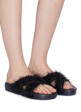 Figure View - Click To Enlarge - FIGS BY FIGUEROA - 'Figomatic' cross strap tinsel slide sandals