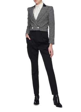 Figure View - Click To Enlarge - PHILOSOPHY DI LORENZO SERAFINI - Faux leather collar cropped double breasted blazer