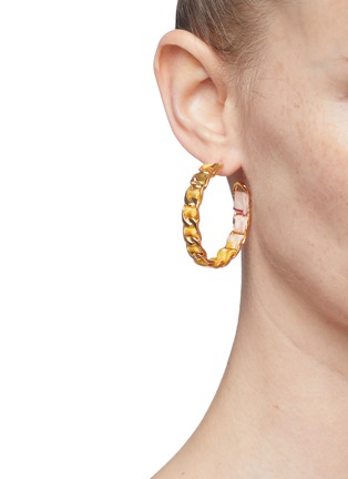 Figure View - Click To Enlarge - W. BRITT - Curb chain floral print ribbon hoop earrings
