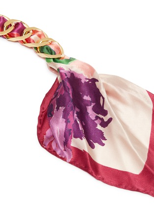 Detail View - Click To Enlarge - W. BRITT - Curb chain floral print scarf tie bracelet