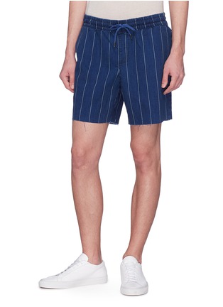 Front View - Click To Enlarge - TOPMAN - Raw cuff pinstripe denim shorts