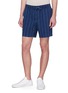 Front View - Click To Enlarge - TOPMAN - Raw cuff pinstripe denim shorts