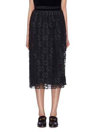 Main View - Click To Enlarge - GUCCI - GG leather trim macramé skirt
