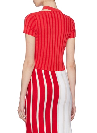 Back View - Click To Enlarge - PH5 - Cutout collar rib knit cropped top