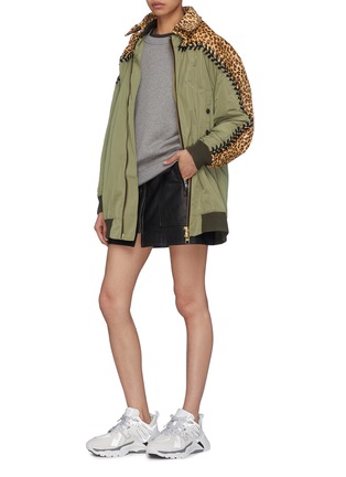 Figure View - Click To Enlarge - 10753 - Leopard print leather yoke lace-up jacket