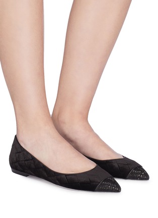 Figure View - Click To Enlarge - RENÉ CAOVILLA - Strass toe cap diamond quilted velvet skimmer flats