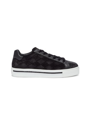 Main View - Click To Enlarge - RENÉ CAOVILLA - Strass diamond quilted velvet flatform sneakers