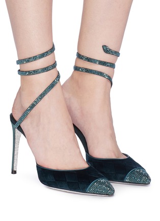 Figure View - Click To Enlarge - RENÉ CAOVILLA - 'Snake' strass toe coil anklet velvet pumps