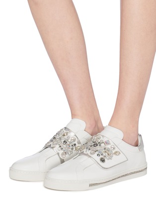 Figure View - Click To Enlarge - RENÉ CAOVILLA - Strass strap leather flatform sneakers