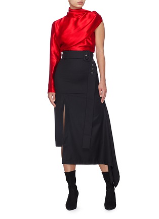 Figure View - Click To Enlarge - MATÉRIEL - Belted asymmetric drape wool skirt