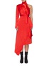 Main View - Click To Enlarge - MATÉRIEL - Sash tie neck asymmetric drape one-shoulder silk dress