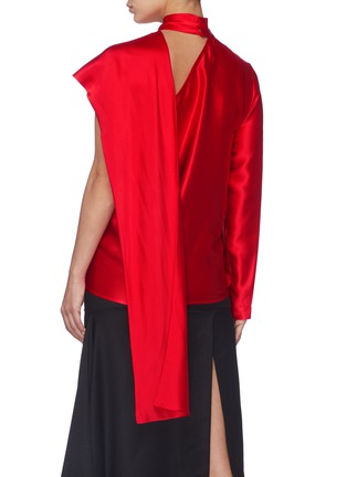 Back View - Click To Enlarge - MATÉRIEL - Asymmetric drape one-sleeve silk mock neck top