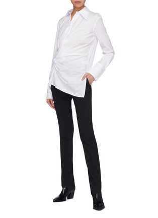 Figure View - Click To Enlarge - HELMUT LANG - Gathered drape half button placket shirt
