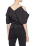Back View - Click To Enlarge - HELMUT LANG - Cropped twill cold shoulder wrap top