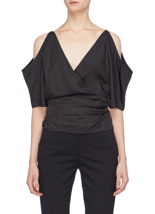 Main View - Click To Enlarge - HELMUT LANG - Cropped twill cold shoulder wrap top