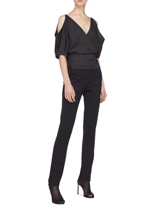 Figure View - Click To Enlarge - HELMUT LANG - Cropped twill cold shoulder wrap top