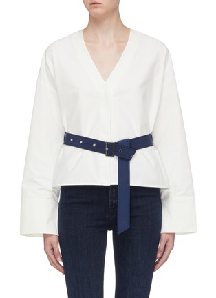 Main View - Click To Enlarge - SHORT SENTENCE - Belted wide sleeve V-neck top