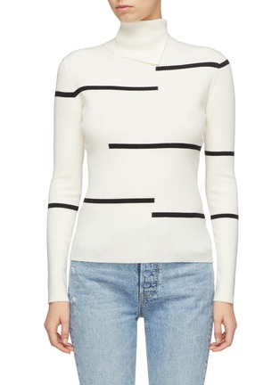 Main View - Click To Enlarge - SHORT SENTENCE - Staggered stripe foldover turtleneck sweater
