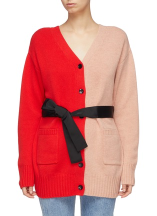 Main View - Click To Enlarge - SHORT SENTENCE - Belted colourblock button back wool cardigan