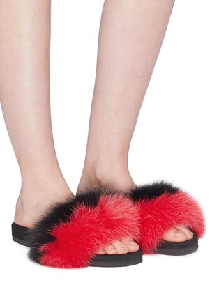 Figure View - Click To Enlarge - JOSHUA SANDERS - Fox fur slide sandals