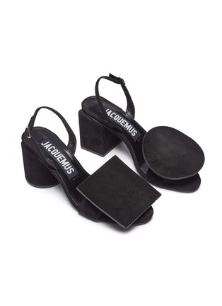  - JACQUEMUS - 'Les Rond Carré' asymmetric geometric heel suede slingback sandals