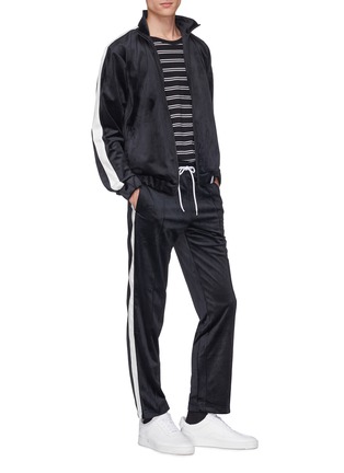 Figure View - Click To Enlarge - MAGIC STICK - 'LUX G's' stripe outseam logo embroidered velour track pants
