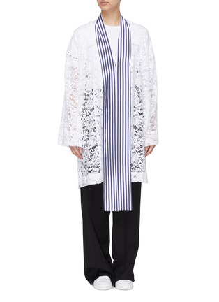 Main View - Click To Enlarge - J.CRICKET - Stripe sash scarf guipure lace coat