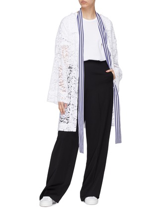 Figure View - Click To Enlarge - J.CRICKET - Stripe sash scarf guipure lace coat
