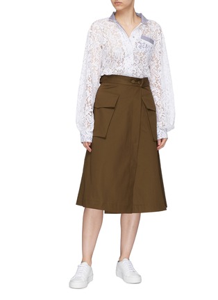 Figure View - Click To Enlarge - J.CRICKET - Belted oversized pocket cotton drill wrap skirt