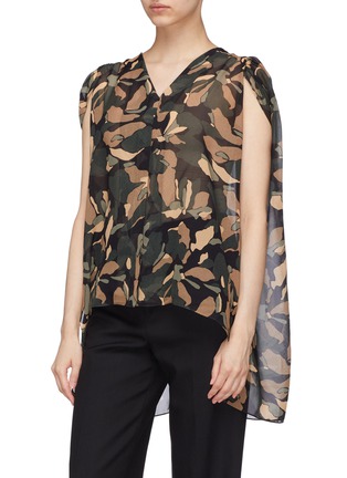 Detail View - Click To Enlarge - J.CRICKET - 'Scarf' detachable drape camouflage print silk blouse