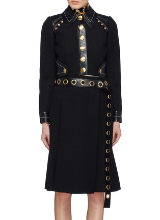 Main View - Click To Enlarge - PROENZA SCHOULER - Stud leather panel cropped bouclé jacket