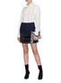Figure View - Click To Enlarge - SONIA RYKIEL - Stud faux leather panel wool blend gabardine skirt