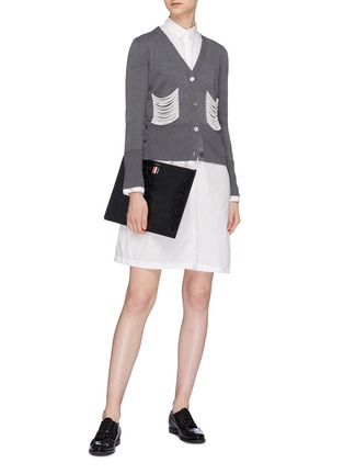 Figure View - Click To Enlarge - THOM BROWNE  - Faux pearl chain embellished wool cardigan