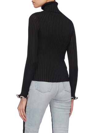 Back View - Click To Enlarge - ALEXANDER WANG - Glass crystal ruffle cuff rib knit turtleneck sweater