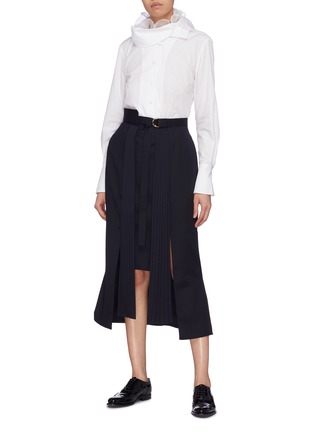 Figure View - Click To Enlarge - 10478 - Pleated panel belted asymmetric skirt