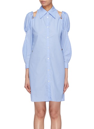 Main View - Click To Enlarge - 10478 - Puff sleeve cold shoulder shirt dress