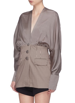Detail View - Click To Enlarge - SILVIA TCHERASSI - 'Charlotte' belted pinstripe silk-cotton jacket