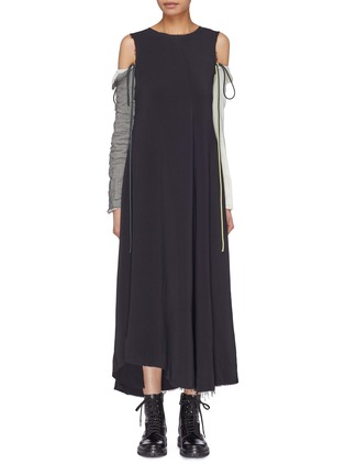 Main View - Click To Enlarge - SONG FOR THE MUTE - Colourblock tie sleeve cold shoulder dress