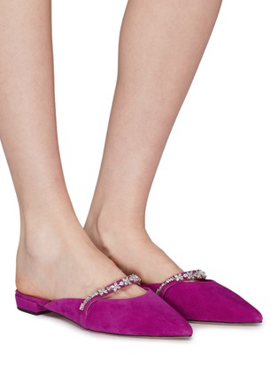 Figure View - Click To Enlarge - PEDDER RED - 'Vana' embellished strap suede mules