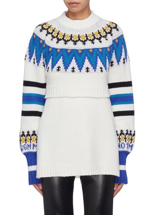 Main View - Click To Enlarge - MSGM - Extended tiered hem graphic jacquard sweater