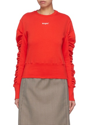 Main View - Click To Enlarge - MSGM - Ruched sleeve logo print sweatshirt
