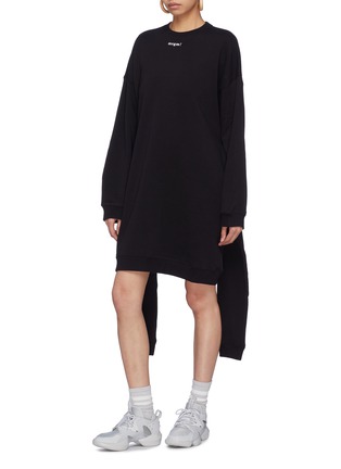 Figure View - Click To Enlarge - MSGM - Sleeve tie logo print sweatshirt dress