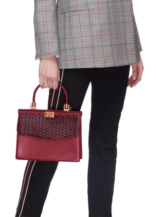 Front View - Click To Enlarge - RODO - Woven flap leather satchel bag