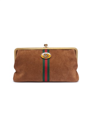 Main View - Click To Enlarge - GUCCI - 'Ophidia' logo patch Web stripe suede clutch