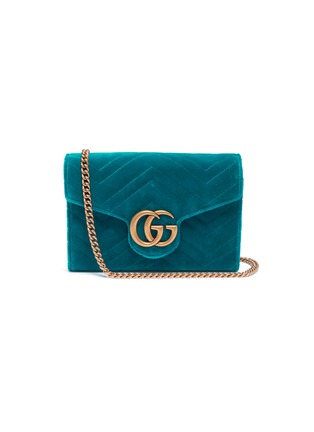 Main View - Click To Enlarge - GUCCI - 'GG Marmont mini' matelassé velvet chain bag