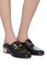 Figure View - Click To Enlarge - GUCCI - Glass crystal heel leather step-in horsebit loafer pumps