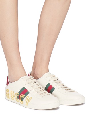 Figure View - Click To Enlarge - GUCCI - 'Ace' glitter logo print sneakers