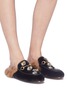 Figure View - Click To Enlarge - GUCCI - 'Princetown' glass crystal bee lamb fur velvet slide loafers