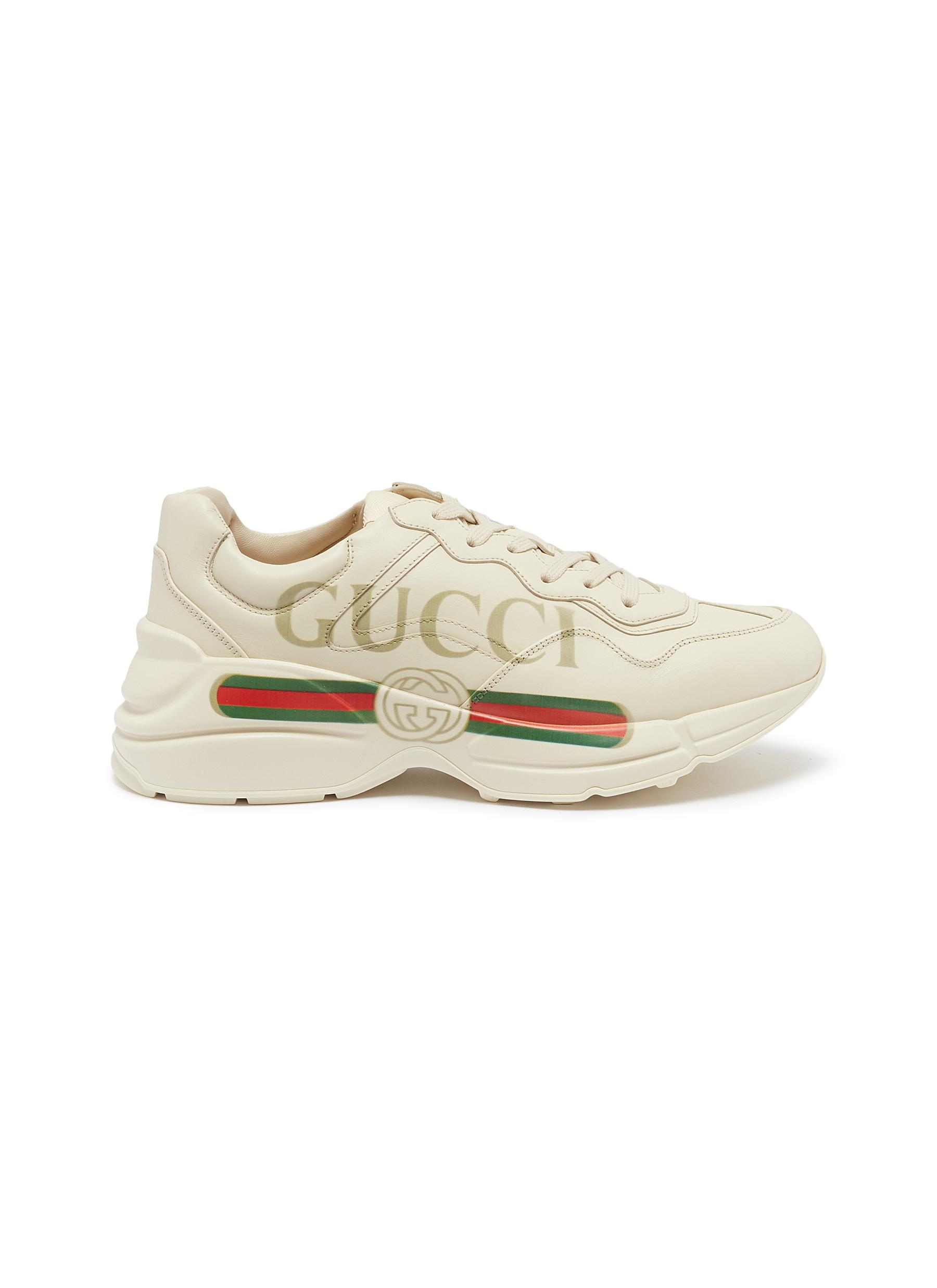 Gucci Rhyton Logo Print Leather Sneakers Modesens