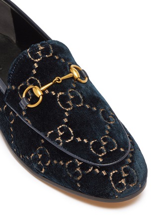 Detail View - Click To Enlarge - GUCCI - 'Jordaan' GG embroidered horsebit velvet loafers